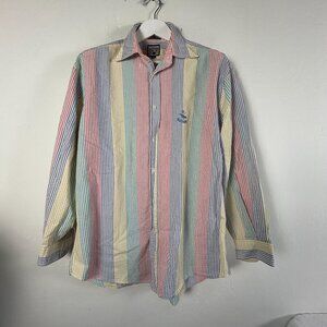 Faconnable Mens Multicolor Striped Seersucker Long Sleeve Shirt Medium Cotton